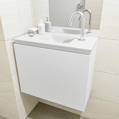 MONDIAZ OLAN Toiletmeubel 60x30x40cm met 1 kraangaten 1 lades talc mat Wastafel Lex midden Solid Surface Wit