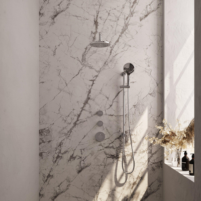 Brauer Chrome Edition Ensemble de douche de tête encastré - pomme de douche 20cm - bras mural 40cm - barre de douche - avec partie encastrée - boutons lisses - douchette ronde 1 jet - chrome