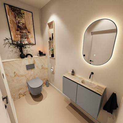 MONDIAZ TURE-DLUX 80cm toiletmeubel Smoke. EDEN wastafel Frappe positie rechts. Zonder kraangat.