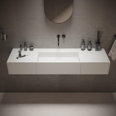 Ideavit SolidBliss Wastafel 140x40x20cm 0 kraangaten Solid surface mat wit