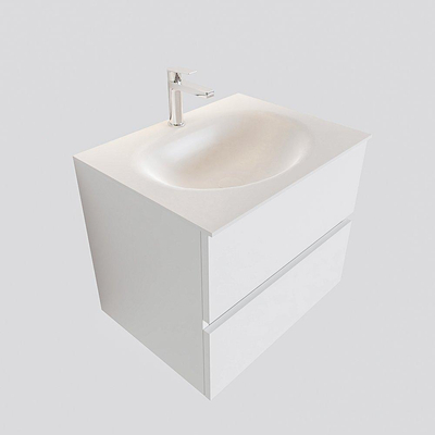 ENSEMBLE DE MEUBLE MONDIAZ VICA - 60cm - 2 tiroirs - lavabo Moon central - 1 trou de robinet - solid surface talc