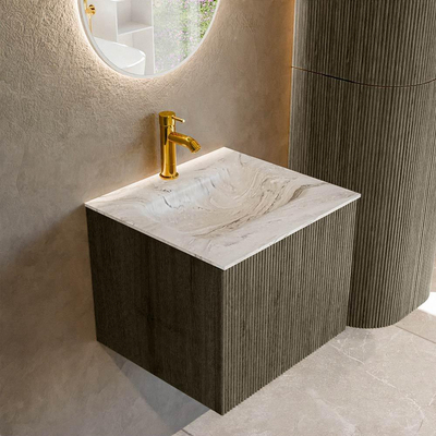 Mondiaz KURVE-DLUX Badkamermeubelset - 50x46x40cm - 1 lade - wastafel solid surface - midden - 1 kraangat - Shadow