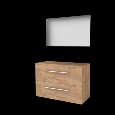 Basic-Line Basic 46 ensemble de meubles de salle de bain 100x46cm avec poignées 2 tiroirs plan de toilette miroir mfc whisky oak