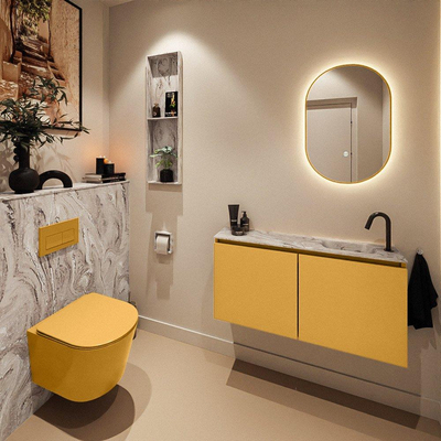 MONDIAZ TURE-DLUX 100cm toiletmeubel Ocher. EDEN wastafel Glace positie rechts. Met 1 kraangat.