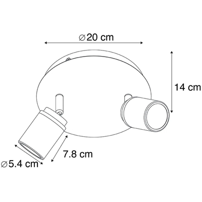 QAZQA Ducha plafonnier de salle de bains - 20x20 cm - 2 spots - IP44 - noir mat