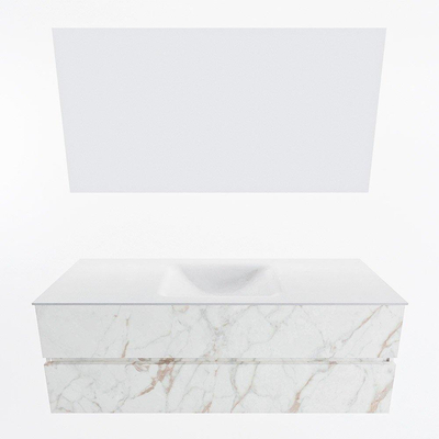 Mondiaz VICA ensemble de meuble de salle de bain - 140cm - meuble sous-vasque carrara - 2 tiroirs - lavabo cloud milieu - sans trous de robinet - couleur talc - miroir LED - version XL 60cm haut