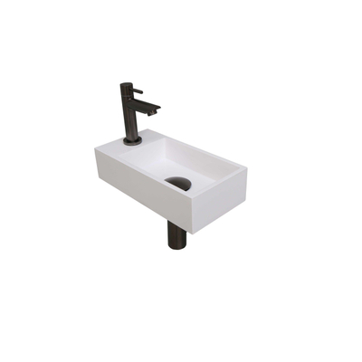 Ink Versus pack lave-mains – 36 x 18 x 9 cm – polystone blanc brillant – perçage à gauche – robinet gunmetal