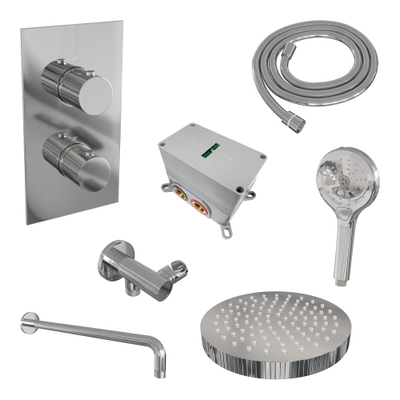 BRAUER Stripe Thermostatische Inbouw Regendouche - 3-weg - rechthoekig - SET 17 - 25cm douchekop - gebogen muurarm - 3-standen handdouche - doucheslang - wandaansluitbocht - chroom
