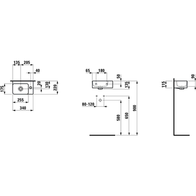 Laufen Val Lavabo 14.5x35x24.5cm 1 trou de robinet à droite avec trop-plein Céramique blanc