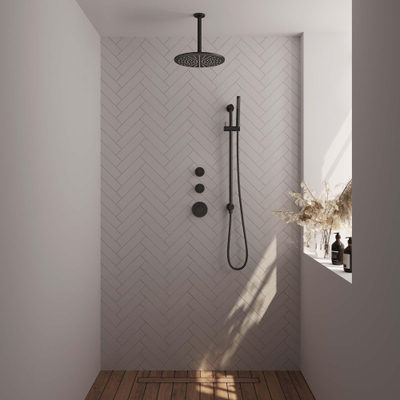 Brauer Black Edition Ensemble de douche pluie encastré - douche principale 30cm - bras plafond 20cm - 3 boutons lisses - douchette à main 1 fonction - noir mat