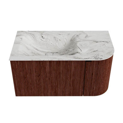 Mondiaz KURVE-DLUX Badkamermeubelset - 85x46x40cm - 1 lade - 1 deur - wastafel solid surface - links - 1 kraangat - Ruby