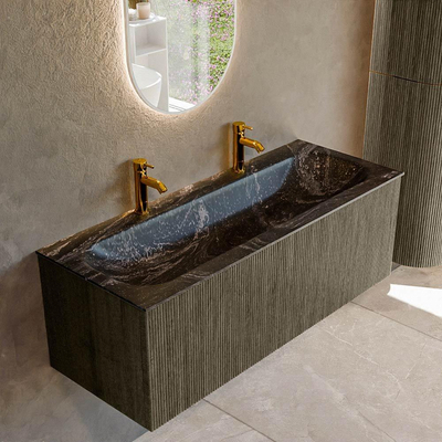 Mondiaz KURVE-DLUX Badkamermeubelset - 120x46x40cm - 1 lade - wastafel solid surface - midden - 2 kraangaten - Shadow