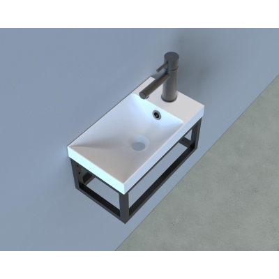 Arcqua Marble lave-mains – 40 x 22 x 10,6 cm – marbre minéral blanc mat – sans robinet – avec cadre noir