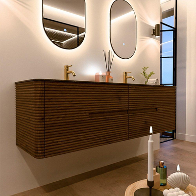 Mondiaz CIRO-DLUX Badkamermeubelset - 170x45x50cm - Solid surface wastafel Lava - 2 wasbak Dubbel - 2 kraangaten - 4 lades - Dusk