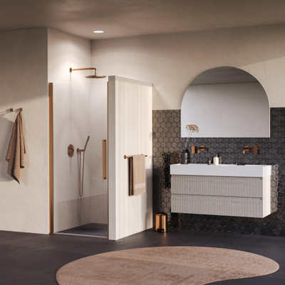 BRAUER Cosmic Porte de niche - 90x200 - pivotante - transparent - verre réversible incl. revêtement en verre - cuivre brossé PVD