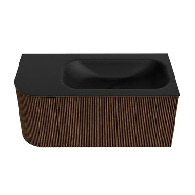 MONDIAZ KURVE Meuble de salle de bains 95 cm avec module 25 L couleur Walnut avec 1 tiroir et 1 porte. Lavabo BIG SMALL droit 1 trou de robinet Urban.