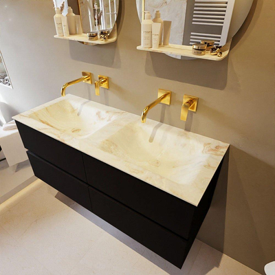 MONDIAZ VICA-DLUX Ensemble meuble de salle de bains - 120cm - meuble bas Urban - 4 tiroirs - lavabo encastré Cloud double - sans trous de robinet - version haute 60cm - Frappe