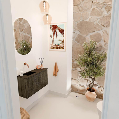 Mondiaz JOYA 70cm toiletmeubel - kleur Shadow - Wastafel FAYE positie Links Zonder kraangat kleur Urban.