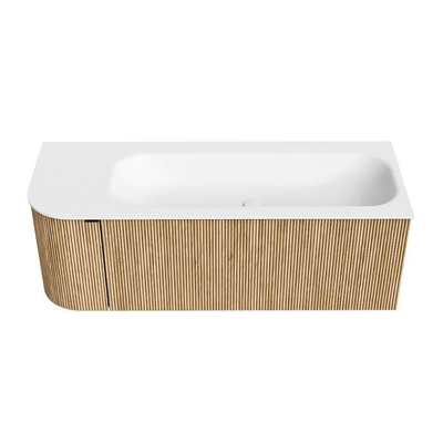 MONDIAZ KURVE Meuble de salle de bains 125 cm avec module 25 L couleur Oak avec 1 tiroir et 1 porte. Lavabo BIG MEDIUM à droite 1 trou de robinet Talc.