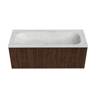 MONDIAZ KURVE-DLUX 110cm badmeubel kleur Walnut met 1 lade. Wastafel BIG MEDIUM midden zonder kraangat kleur Opalo.