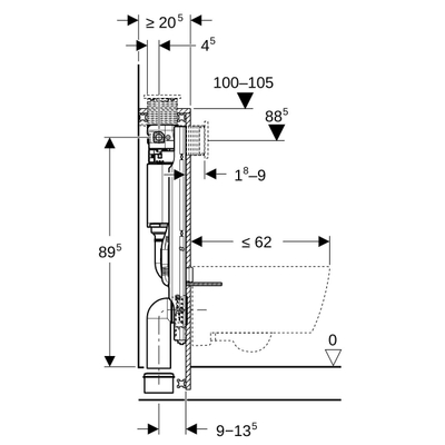Geberit Gis inbouwreservoir h100cm omega res12cm