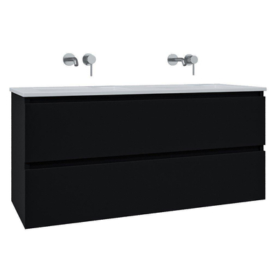 Adema Chaci Ensemble de meuble - 120x46x57cm - 2 vasques en céramique blanche - sans trou de robinet - 2 tiroirs - armoire de toilette - noir mat
