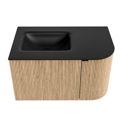 MONDIAZ KURVE meuble de salle de bains 75cm avec module 25 R couleur chêne avec 1 tiroir et 1 porte. Lavabo GRUNNE gauche 1 trou de robinetterie Urban.