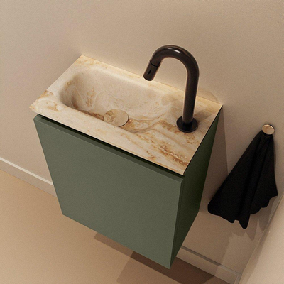 MONDIAZ TURE-DLUX Meuble WC 40cm Army. EDEN lavabo Frappe position gauche. Avec 1 trou de robinet.