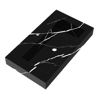 BRAUER Adore Ensemble de meuble salle de bain - 80x65x46cm - 2 tiroirs - sans poignée - fermeture douce - lavabo effet marbre - avec trou de robinet - nero marquina - blanc mat