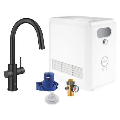 Grohe Blue Professional Keukenkraan - C-uitloop - 1-gats - filterfunctie - plat licht of bruisend water - velvet zwart