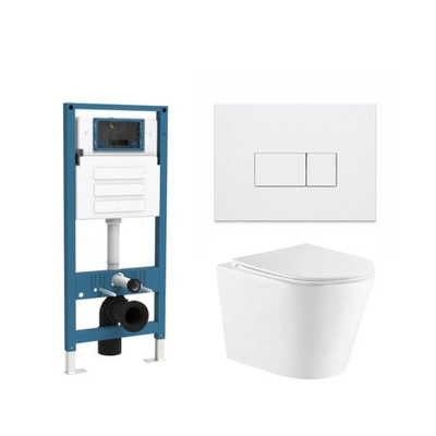QeramiQ Dely Ensemble de toilette - réservoir encastré Qeramiq Flush - abattant slim - plaque de commande blanche brillante en plastique - boutons rectangulaires - blanc brillant