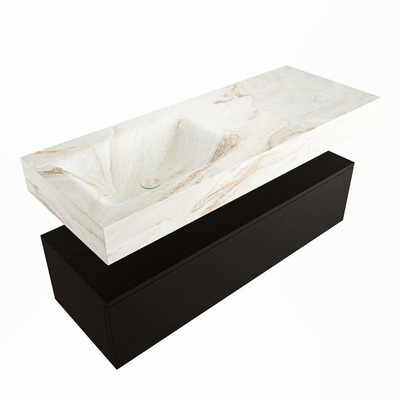 Mondiaz ALAN-DLUX Ensemble de meuble - 120cm - meuble Urban mat - 1 tiroir - Lavabo Cloud Frappe suspendu - vasque Gauche - 0 trous de robinet