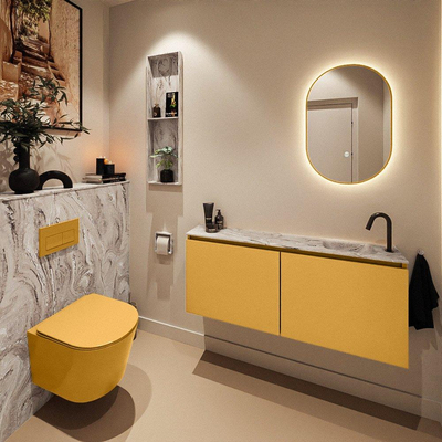 MONDIAZ TURE-DLUX meuble WC 120 cm Ocher. EDEN vasque Glace position droite. Avec 1 trou de robinet.