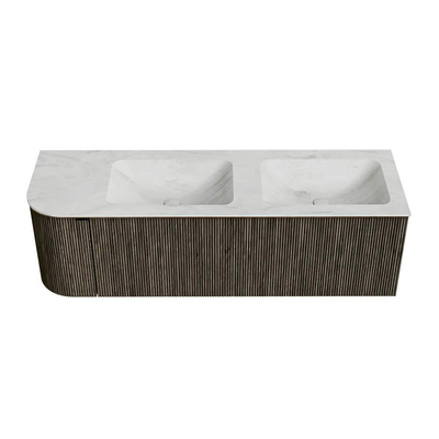 Mondiaz KURVE-DLUX Badkamermeubelset - 145x46x40cm - 1 lade - 1 deur - wastafel solid surface - dubbel / rechts - zonder kraangat - Shadow