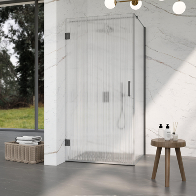 Fortifura Galeria Cabine de douche - 80x140x200cm - charnières - poignée de porte - barre de stabilisation - verre clair nervuré - verre de sécurité - Gunmetal brossé (Anthracite)