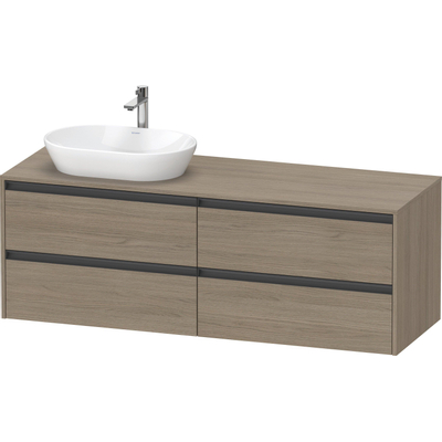 Duravit Ketho.2 Wastafelonderbouwkast - inclusief consoleplaat - met 4 laden - voor waskom links - 160x55x56.8cm - met handgrepen antraciet - eiken terra mat