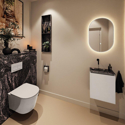MONDIAZ TURE-DLUX Meuble toilette - 40cm - Linen - EDEN - vasque Lava - position gauche - sans trou de robinet