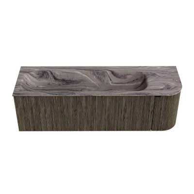 MONDIAZ KURVE-DLUX meuble de salle de bains 145cm arrondi à droite couleur Shadow avec 1 tiroir et 1 porte. Lavabo BIG LARGE à gauche 1 trou de robinet Sombra.