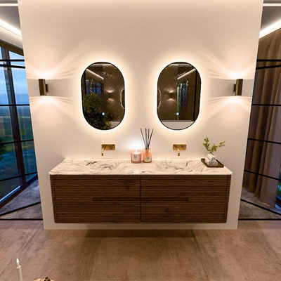 Mondiaz CIRO-DLUX Ensemble de meubles de salle de bains - 170x45x50cm - Plan vasque solid surface Glace - 2 bassins Double - sans trous de robinet - 4 tiroirs - Dusk