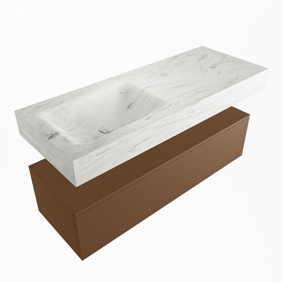 Mondiaz ALAN-DLUX Ensemble de meuble - 120cm - meuble Rust mat - 1 tiroir - Lavabo Cloud Opalo suspendu - vasque Gauche - 1 trou de robinet
