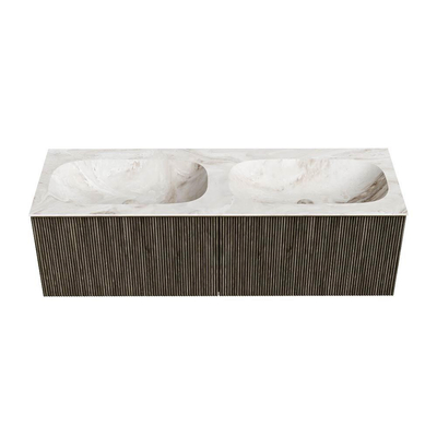 Mondiaz KURVE-DLUX Ensemble de meuble de salle de bains - 140x46x40cm - 2 tiroirs - vasque solid surface - double - sans trou de robinet - Shadow