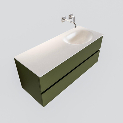 MONDIAZ VICA ensemble de meuble de salle de bain - 120cm - 2 tiroirs - lavabo Moon droite - 0 trous de robinet - solid surface army MODÈLE D'EXPOSITION