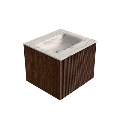 MONDIAZ KURVE-DLUX 50cm badmeubel kleur Walnut met 1 lade en 0 deuren. Wastafel GRUNNE Midden 1 kraangat Nata.