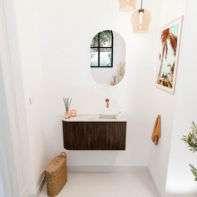 Mondiaz JOYA-DLUX 81.6cm toiletmeubel - ronding links kleur Walnut - Wastafel FAYE positie Rechts Zonder kraangat kleur Nata.