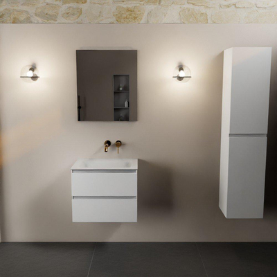 Mondiaz AIVY Ensemble de meuble - 60x45x50cm - 0 trous de robinet - 1 vasque Talc Solid surface - Centre - 2 tiroirs - sans miroir - MDF Talc