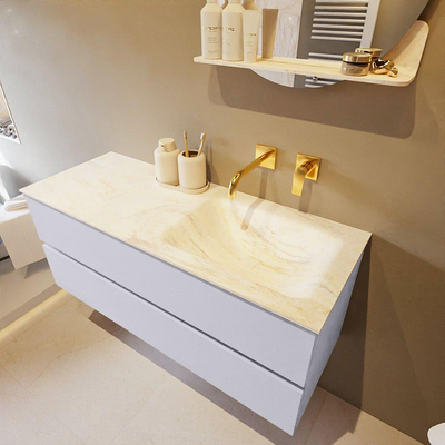 Mondiaz VICA-DLUX ensemble de meuble de salle de bain - 120cm - meuble sous-vasque cale - 2 tiroirs - lavabo encastré cloud droite - sans trous de robinet - version haute de 60cm - ostra