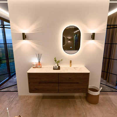 Mondiaz CIRO-DLUX Meuble de salle de bains - 140x45x50cm - Plan vasque solid surface Ostra - 1 lavabo à droite - 1 trou de robinet - 4 tiroirs - Dusk