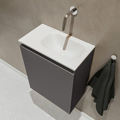 MONDIAZ TURE Toiletmeubel 40x23x50cm met 0 kraangaten 1 deuren dark grey mat Wastafel Eden rechts Solid Surface Wit