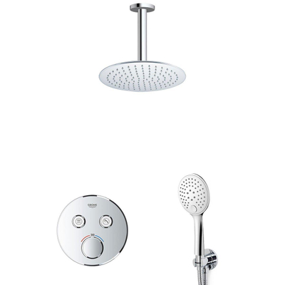 Grohe - Adema Rise ensemble de douche pluie – douche de tête Ø 20 cm – bras de plafond 20 cm – douchette ronde – support fixe – chrome