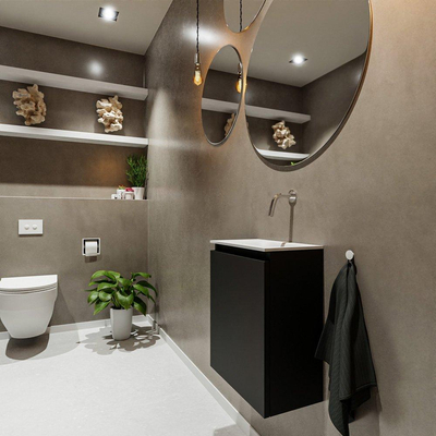 MONDIAZ TURE Fonteinset - 40x23x50cm - 0 kraangaten - 1 deur - urban mat - Wasbak rechts - Solid Surface Wit
